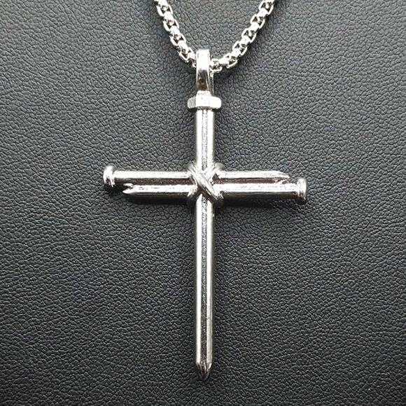 Independent Jewelry - Silver Necklace Cross Crucifix Nails Jesus Bible Christian Catholic Faith Gift